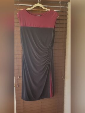 Lauren By Ralph Lauren Burgundy and Black Midi with Side Ruching And Faux Slit